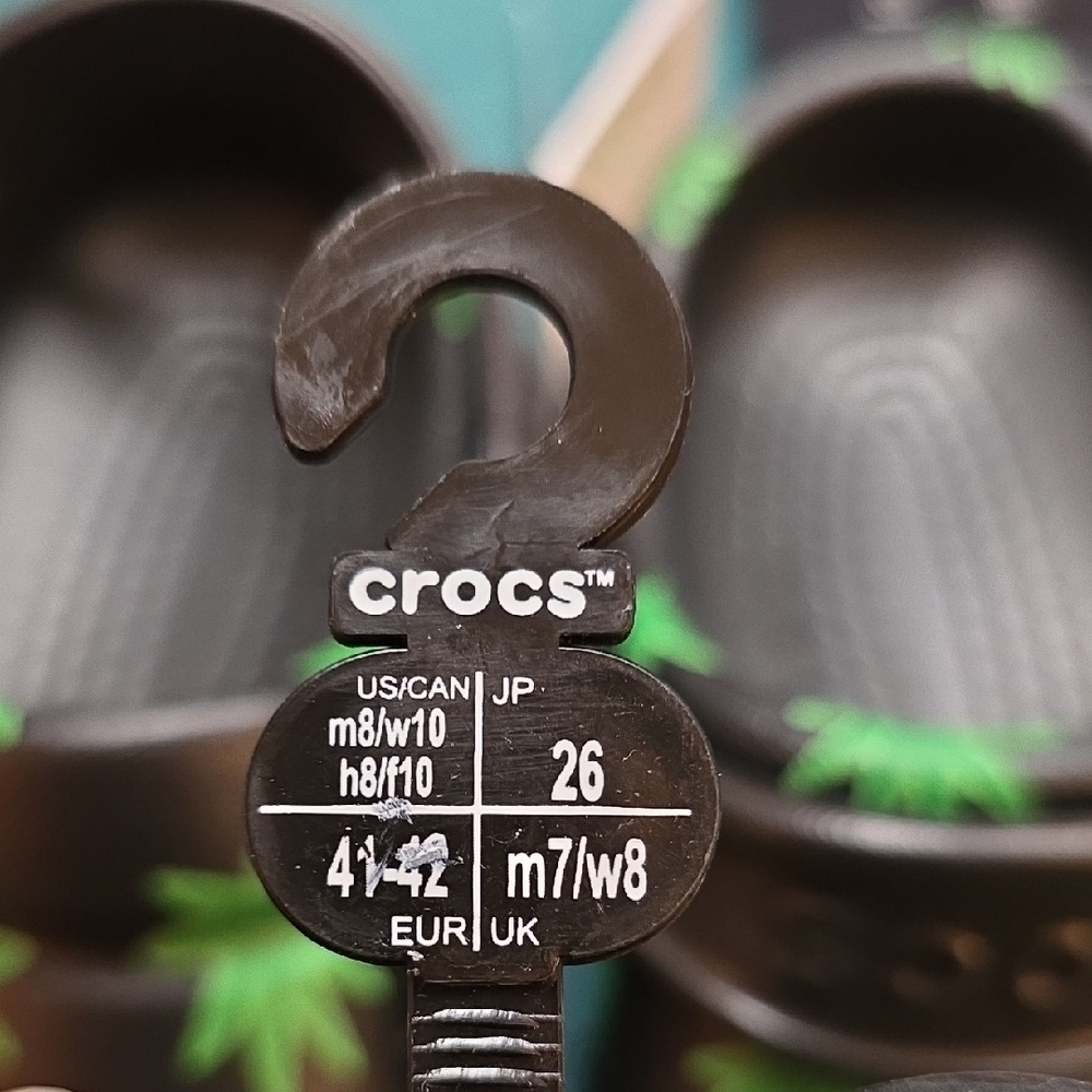 CROCS Black Clogs with Green Leaf Design - Picture 4 of 9